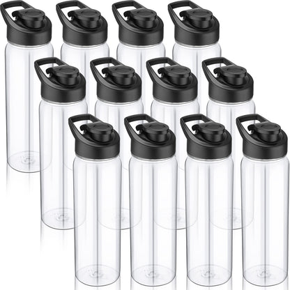 Mimorou 12PCS 24oz Sports Water Bottles Bulk Plastic Sports Drink Bottles Pack Sports Water Cups Set Sports Bike Water Bottles for Gym Outdoor Sports Cycling Camping Hiking Yoga (Clear)